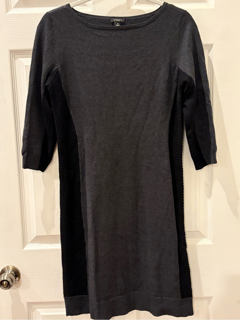 Ann Taylor Black Knit Midi Dress with Ribbed Side Panels